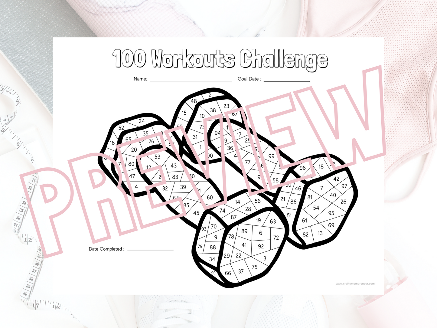 100 Workouts Challenge Coloring Page | Workout Goals 100 | Exercise coloring page | Tracking Workouts