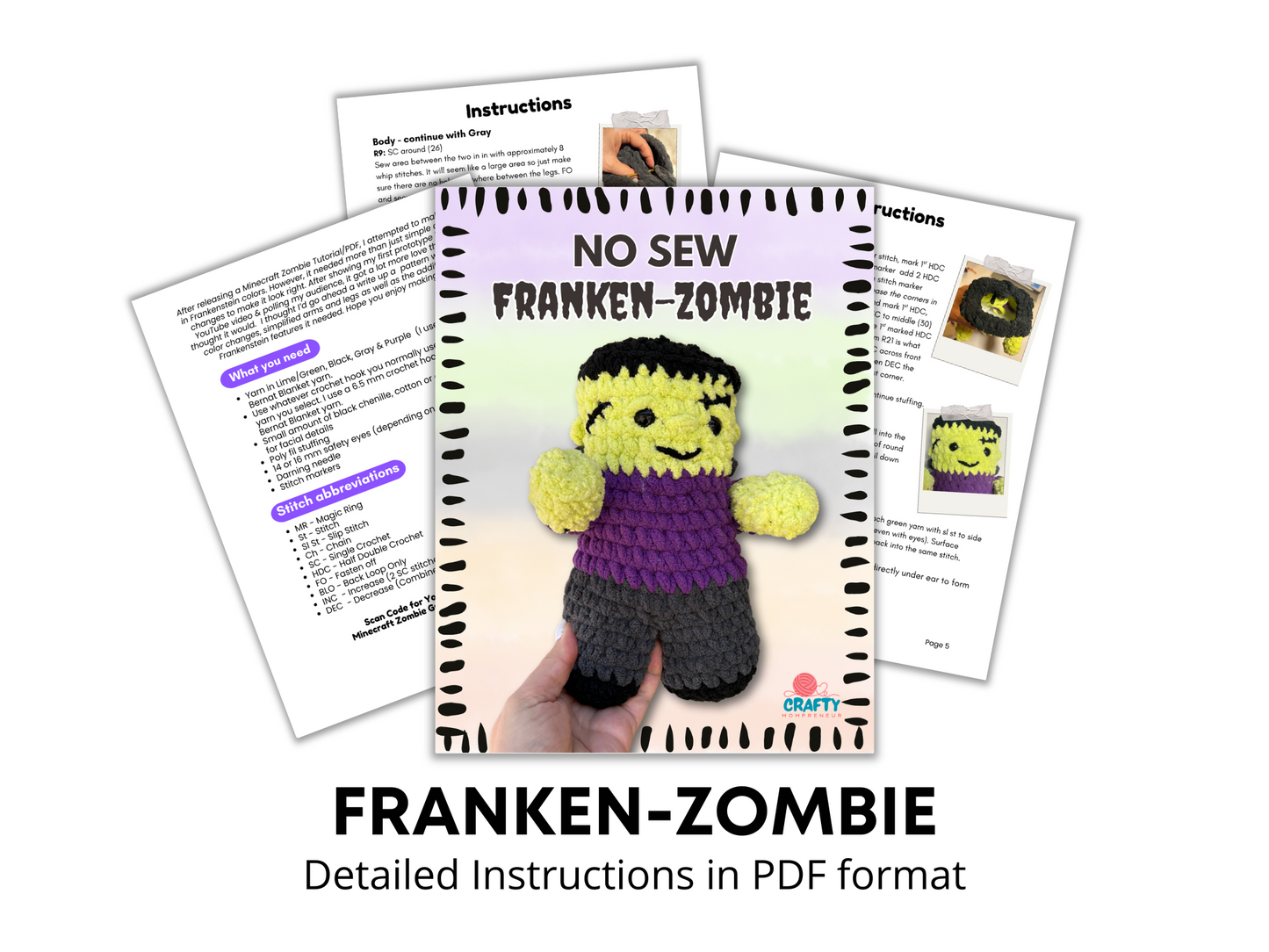 NO SEW Franken Zombie Guy Pattern | Halloween Zombie | Pattern ONLY