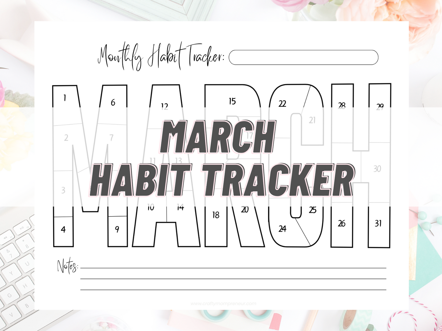 March Daily Habit tracker | Monthly coloring page | Tracking Habits
