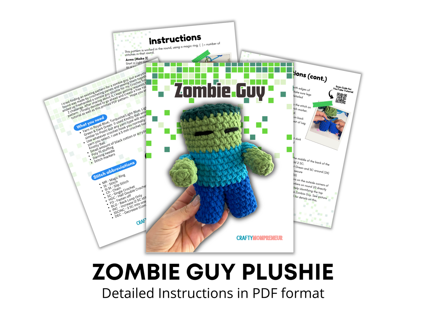 Zombie Guy Pattern | Gamer Zombie | Pattern ONLY